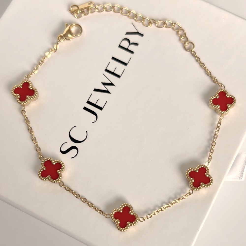 Red Petite Clover Bracelet Double Sided